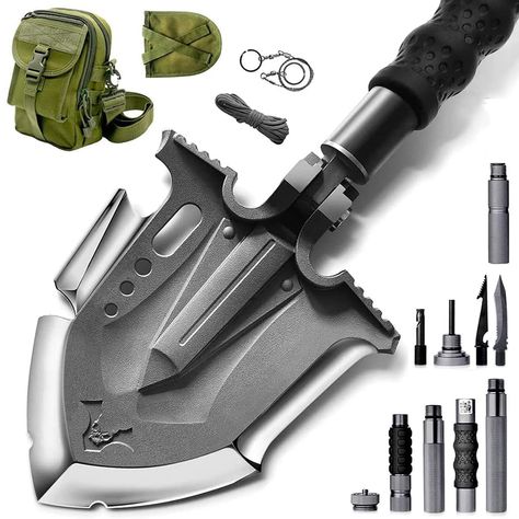 PRICES MAY VARY. PATENTED DESIGN: (Patent Number-ZL201630181410.0) One button fast lock adjustment 7 shifts angle survival shovel head with one hand operation. Tactical shovel designed for outdoor survival enthusiasts and emergency rescue. As a life-saver in the most pressured situation. HIGH-GRADE MATERIAL: The survival shovel head is made of aviation-grade Martensitic Steel. Multiple casting process achieved the suitable HRC and toughness, makes the tactical survival shovel apply to a wide ran Tactical Shovel, Entrenching Tool, Shovel Head, Tactical Survival, Survival Camping, Survival Tools, Camping Survival, Outdoor Survival, Survival Kit