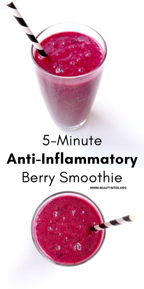 5-Minute Anti-Inflammatory Smoothie Recipe. Quick and easy anti-inflammatory smoothie recipe with berries, ginger, banana and flaxseed to make you feel great! Easy Anti Inflammation Smoothies, Anti Inflammation Berry Smoothie, Antinflamatory Smoothie, Smoothies For Inflammation And Pain, Anti Inflammation Drink, Ozempic Drink Recipe, Cheap Anti Inflammation Recipes, High Fiber Smoothie Recipes, Ibs Smoothie Recipes