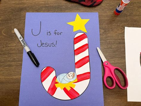 J is for Jesus Candy Cane Art - Faith-filled Fun Jesus Preschool Crafts, Jesus Candy Cane, J Is For Jesus, Nativity Crafts For Kids, Candy Cane Art, Jesus Christmas Crafts, Craft Nativity, Jesus Preschool, Letter J Activities