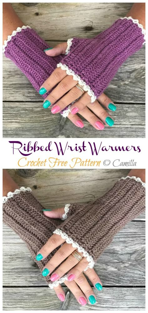 Ribbed Wrist Warmers Crochet Free Pattern - Crochet & Knitting Wrist Warmers Crochet, Crochet Gloves, Wrist Warmers, Crochet Free, Free Crochet Patterns, Fingerless Gloves, Free Crochet, Free Pattern, Gloves