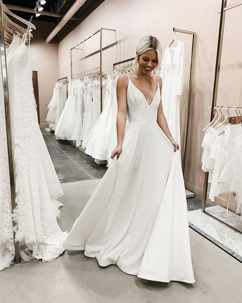 Majorly crushing on the clean lines of our @dearheartbride 'Clementine' gown + of course our babe @candidlychan. Click the link in our bio to see more from our dress up day! ___ store: @lovelybrideatl ___ #LovelyBride #LovelyBrideATL #Atlanta #weddingdre Dress For Beach Wedding, Simple Bridal Dress, Simple Bridal Dresses, Dress For Beach, Simple Wedding Dresses, Lovely Bride, Ceremony Dresses, Church Ceremony, Dresses Simple