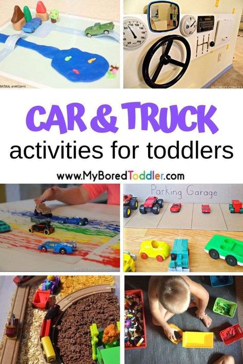 Car activities for toddlers and truck activities for toddlers - perfect for toddler play at home or at daycare #myboredtoddler #toddleractivity #toddleractiviteis #cars #trucks #oneyearoldactivity #learnthroughplay #twoyearoldactivity #threeyearoldactivity #indooractivitiesfortoddlers Truck Activities For Toddlers, Truck Activities, Toddler Car Activities, Transportation Activities, Car Activities, Indoor Activities For Toddlers, Toddler Car, Easy Toddler Activities, Fun Activities For Toddlers