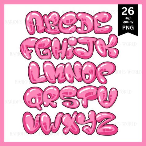 Fancy Bubble Letters, Cute Bubble Letter Fonts To Draw, Painting Fonts Letters, Girly Bubble Letter Fonts, Fun Lettering Fonts, Pink Bubble Letters, Bubble Fonts Alphabet Graffiti, Cute Bubble Letters, Bubble Letters Designs