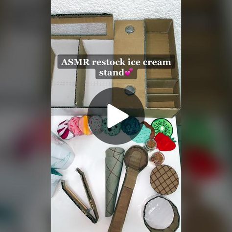 Diy Cardboard Ice Cream Shop, Diy Cardboard Ice Cream Stand, Cardboard Ice Cream Stand, What To Make Out Of Cardboard, Ice Cream Paper Craft, Ice Cream Cardboard, Cardboard Ice Cream, Ice Cream Tutorial, Crafts Tiktok