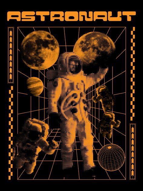 Floating Through Space, Streetwear Illustration, The Astronauts, Astronaut Illustration, Halftone Design, Astronaut Design, Halftone Pattern, Planet Design, The Astronaut