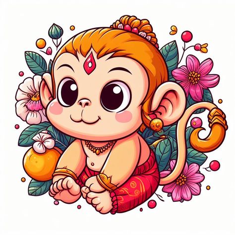 Hanuman Ji Cute Wallpaper, Baby Hanuman Drawing, God Cartoon Wallpaper, Cute Hanuman Ji Drawing, Hanuman Ji Painting Easy, Cute Hanuman Drawing, Cute God Drawing, Cute Hanuman Ji, Cute Hanuman