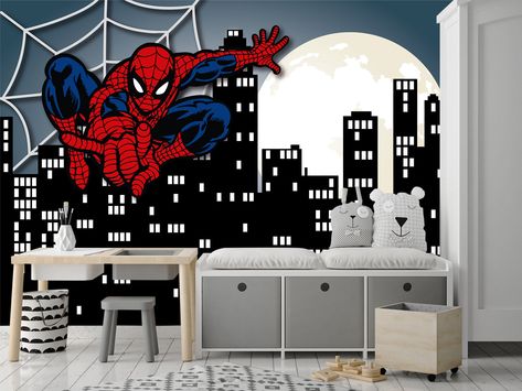 Spider Man Wallpaper Peel and Stick for Boys, Comics Avengers Teen Room, Vinyl Wall Art Decor Kids Playroom, Night Cityscape Mural Toddler 💚 OUR ADVANTAGES IN THE PRINTING PROCESS - All our items are printed with Top Class, Professional HP Latex Printer. - Only Original HP Eco Latex inks are used - Healthcare-water-based HP Latex Inks are Completely odorless! - No special ventilation is required, no hazard warning labels or HAPs, nickel free - Meet high standards-HP Latex Inks are UL ECOLOGO, U Spiderman Room Boys Walmart, Spiderman Bedroom Walmart, Superhero Bedroom Furniture, Toddler Superhero Room Walmart, Avengers Themed Bedroom Bedding And Beyond, Little Boys Bunk Beds Avengers, Marvel Themed Bedroom Bedding And Beyond, Spiderman Room Boys Target, Super Hero Bedroom Wallpaper