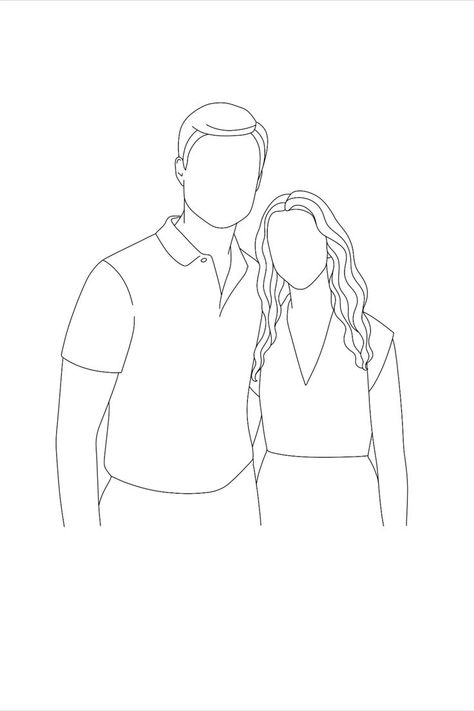 Family Photo Art Drawing, Faceless Couple Painting, Family Sketch Illustration, Couple Outline Art, Canvas Painting Ideas For Boyfriend, Line Art Drawings Couple, Minimal Portrait Illustration, Faceless Family Portrait, Couple Digital Art