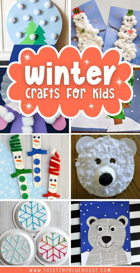 50 adorable winter crafts for kids. These low prep winter themed craft ideas are fun for preschoolers and kindergarten kids. Class Christmas Craft 2nd Grade, Fun Winter Crafts For Preschoolers, Kids Winter Crafts Preschool, Winter 1st Grade Crafts, Winter Art For Kindergarten Kids, Winter Easy Crafts For Kids, Winter Christmas Crafts For Kids, Toddler Craft Ideas Winter, Winter Theme Ideas For Preschool