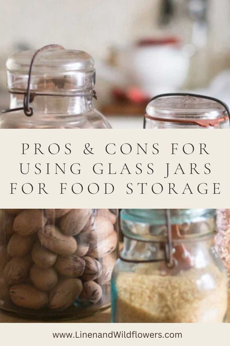 I will share the Pros & Cons of Using Glass Jars for Food Storage. Furthermore, it sheds light on the practical aspects and considerations surrounding this eco-friendly and aesthetically pleasing storage solution. We will also explore how glass jars can be a game-changer when storing various food items, especially dry goods. Glass Containers Kitchen Food Storage Organized Pantry, Things To Store In Jars, Flour Container Storage, Glass Jar Food Storage, Storing Oils In Kitchen, Glass Jar For Kitchen, Aesthetic Food Storage, Glass Jar Pantry Organization, Non Plastic Food Storage