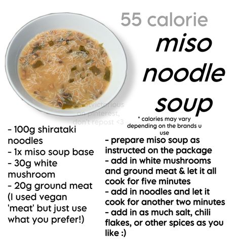 Low Calorie Miso Soup, Low Cal Japanese Recipes, Vegan Safe Foods, Low Cal Miso Soup, Low Calorie Japanese Food, Tofu Calories, Low Calorie Recipes Aesthetic, Low Cal Noodles, Low Cal Tofu Recipes