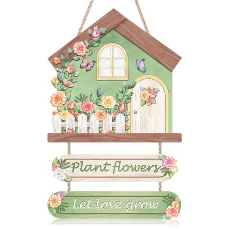 PRICES MAY VARY. 🐇Size🐇: The floral house door hanging sign overall dimensions is 11.8"x18.5"，the dimensions of each part are (12.1''x12.1'' )X1, (11.1''x2.6'')X1，(12''x2.7'')X1 💐Beautiful Shape💐: Our spring wood sign is interesting and attractive, meeting the theme of spring and bringing much fun and full of vitality 🌳Easy To Hang🌳: The green theme wooden sign with rope, easy to hang in kids room , spring party，living room，nursery，hallway, or front door，can bring warm a season atmosphere Front Door Wood, Flower House, Farmhouse Outdoor, Living Room Door, Spring Wall Art, Wood Front Doors, House Front Door, Spring Door, Green Theme