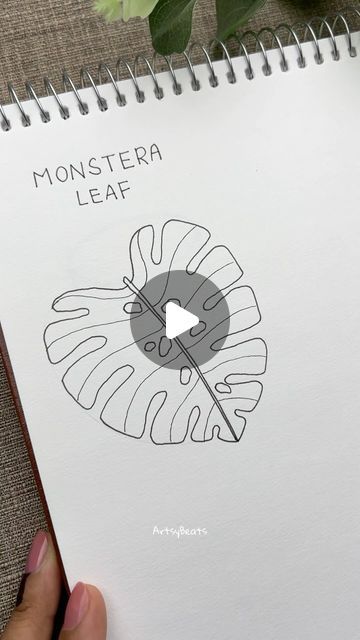 Drawing Monstera Leaf, Easy Monstera Leaf Drawing, Tropical Leaves Drawing Simple, Monstera Leaf Drawing Simple, Monstera Drawn Simple, How To Draw Monstera Leaf, Monstera Leaves Drawing, Easy Leaf Drawing, Monstera Leaf Drawing