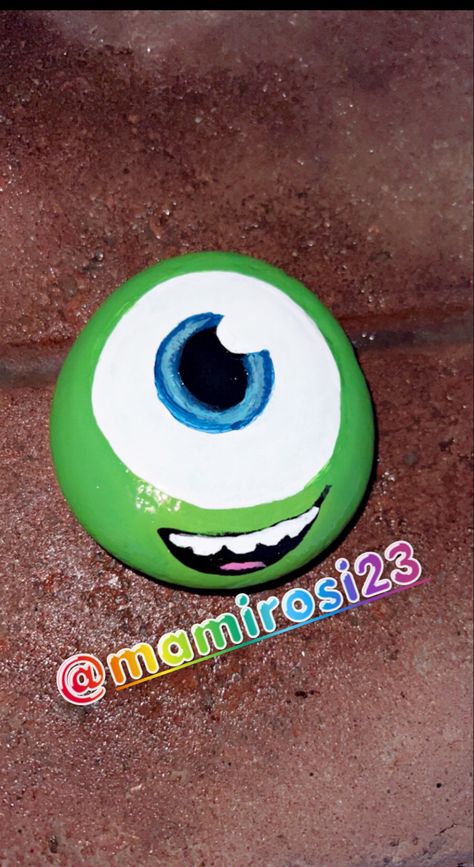 #pixar #disney #painting #rockpainting Disney Painting, Mike Wazowski, Rock Painting, Painted Rocks, Pixar, Paintings, Disney