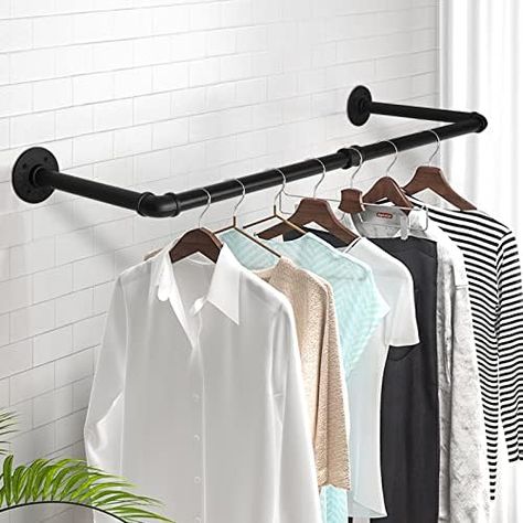 Greenstell Wall Mounted Garment Rack, 36.2" Hanging Clothes Rail, Detachable Retro Industrial Pipe Style Garment Rail, Mounti-Function Wall Coat Bar Rack for Bedroom, Living Room, Kitchen (1 Packs) Iron Closet, Pipe Closet, Wall Mounted Clothing Rack, Pipe Clothes Rack, Hanging Clothes Rail, Pipe Rack, Diy Clothes Rack, Bar Rack, Hanging Closet