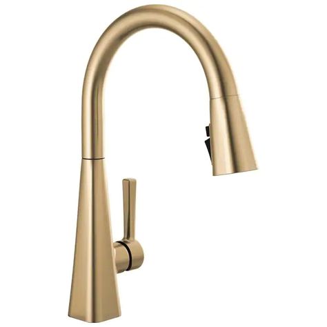 Delta Lenta Champagne Bronze 1-Handle Deck-Mount Pull-Down Handle Kitchen Faucet in the Kitchen Faucets department at Lowes.com Touch Kitchen Faucet, Delta Kitchen Faucet, Gold Kitchen Faucet, Touchless Faucet, Cleaning Faucets, Kitchen Faucet With Sprayer, Retractable Hose, Gold Fixtures, Single Handle Kitchen Faucet