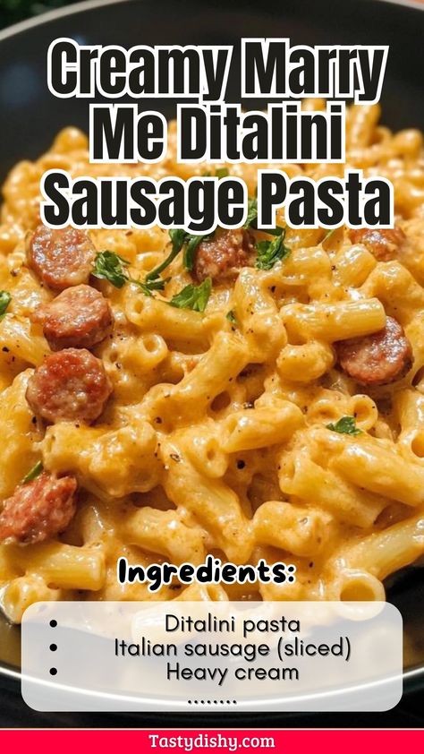 Delicious Creamy Marry Me Ditalini Sausage Pasta Recipe Creamy Sausage And Spinach Pasta, Dinner Ideas Using Kielbasa, Marry Me Sausage Pasta, Kilbasa Pasta, Rope Sausage Recipes Dinners, Mild Sausage Recipes Dinners, Ring Sausage Recipes Dinners, Bacon And Sausage Recipes, Chicken Italian Sausage Recipes