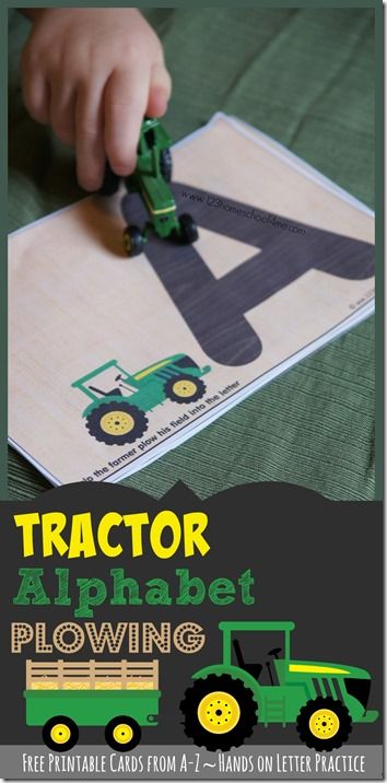 Tractor Alphabet Plowing - These FREE printable cards are so cute! Such a fun summer farming or fall harvest theme for toddler, preschool, and kindergarten ages for hands on letter practice. #alphabet #letters #toddler #preschool #kindergarten #homeschool #freeprintable #educacion #kidsactivities Writing Preschool, Tractor Crafts, November Preschool, Harvest Theme, Farm Theme Preschool, Preschool Room, Letter Practice, Preschool Letter, Toddler Class