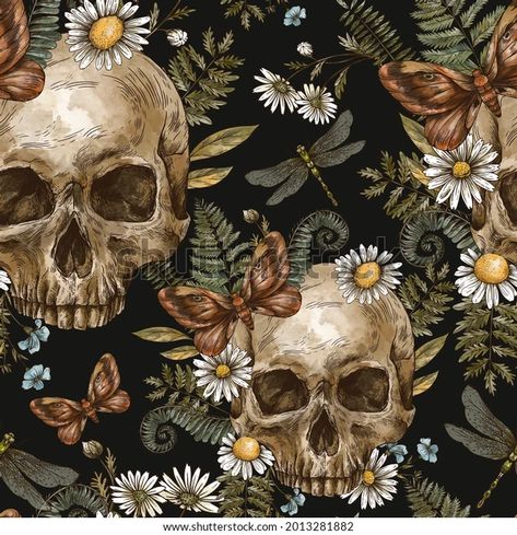 Vintage Floral Skull Seamless Pattern Moth Stock Illustration 2013281882 | Shutterstock White Flower Wallpaper, Woodland Illustration, Wallpaper For Bedroom, Vintage Style Wallpaper, Gothic Wallpaper, Skull Wallpaper, Floral Skull, Vintage Gothic, Contact Paper