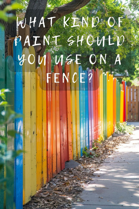 Not sure what kind of paint to use on your fence? 🤔🖌️ Click to explore the best types of paint that ensure durability and a stunning finish in any weather. #FencePainting #DIYHome #OutdoorProjects #HomeImprovement #PaintTypes Painting Privacy Fence Ideas, Painted Backyard Fence Ideas, Colorful Garden Fence, Boho Fence Ideas, Painted Fences Ideas Backyards Easy, Outdoor Fence Painting Ideas, Painted Garden Fence Art, Painted Backyard Fence, Painted Fence Ideas Colour