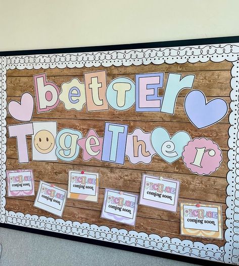 Classroom Photo Bulletin Board, Student Photo Bulletin Board, Better Together Classroom Door, Picture Bulletin Board Ideas Classroom, Outside Classroom Bulletin Board, Family Wall Bulletin Board, Better Together Classroom Theme, Cute Classroom Bulletin Board Ideas, This Is Us Bulletin Board