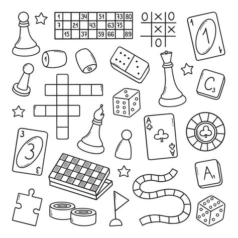 Doodle Challenge Game, Board Game Doodle, Gaming Doodle Art, Board Game Tattoo Ideas, Game Drawing Ideas, Board Game Tattoo, Board Game Drawing, Crafting Illustration, Game Doodle