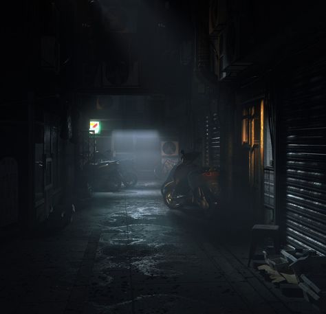 Rowdy Ruff Boys, Dark Alleyway, Dark Alley, Street Background, Backgrounds Dark, Dark Street, City Background, Anime Backgrounds, Dark City