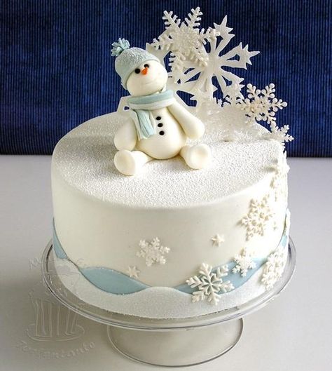 Kue Fondant, Winter Torte, Torte Creative, Frosted Cake, Snowflake Cake, Snowman Cake, Christmas Cake Designs, Cake Decorating With Fondant, Torte Cupcake