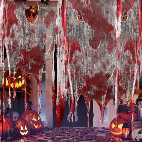 Halloween Blood Red Creepy Cloth 410 x 80 Creepy Gauze Cloth Scary Halloween Decoration for Haunted House Decorations Outdoor Yard Home Wall Decor Halloween Pauroso, Halloween Diy Door, Outdoor Halloween Parties, Halloween Haunted House Decorations, Halloween Outside, Casa Halloween, Creepy Halloween Decorations, Halloween House Party, Adornos Halloween