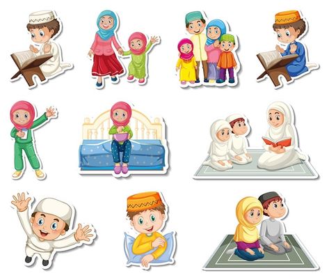 Cartoon Islamic, Muslim Cartoon, People Clipart, Islamic Kids Activities, Eid Stickers, Islamic Cartoon, Hijab Cartoon, Cartoon People, Religious Symbols