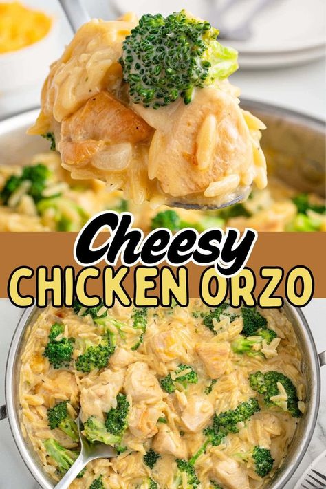 This Cheesy Chicken Broccoli Orzo is the ultimate comfort food! With tender orzo, juicy chicken, and vibrant broccoli in a creamy cheddar cheese sauce, this one-pot recipe comes together in just 30 minutes. It’s perfect for busy weeknights and even picky eaters will love it. Easy to make, easy to clean up, and packed with flavor! #ChickenOrzo #OnePotMeals #ComfortFood #EasyDinner #WeeknightMeals Chicken Broccoli Orzo, Orzo Dinner Recipes, Broccoli Orzo, Chicken Orzo Pasta, Picky Eaters Dinner, Italian Chicken Dishes, Viral Recipes, Cheddar Cheese Sauce, Cheesy Chicken Broccoli