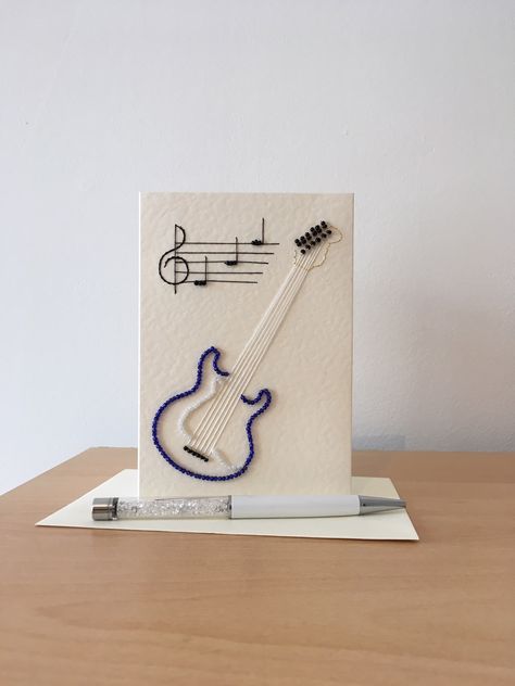 Boyfriend Embroidery, Beaded Guitar, Guitar Birthday, Music Greeting Cards, Diy Birthday Cards, Birthday Cards Images, Stitching On Paper, Happy Birthday Cards Handmade, Diy Holiday Cards