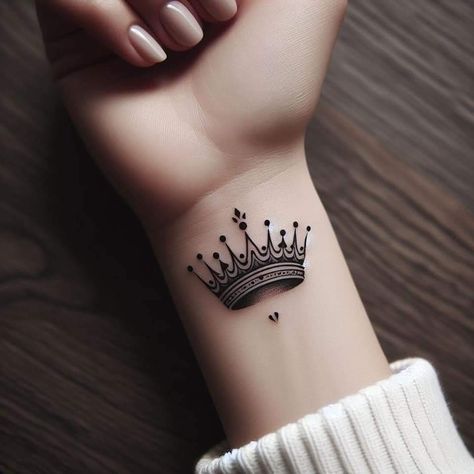 Matching Crown Tattoos Best Friends, Queen And Princess Tattoo, Queen Tattoo For Women Small, Crown Wrist Tattoo, Top Wrist Tattoo, Queen Crown Tattoo Design, Crown Tattoo On Wrist, Queen Crown Tattoo, Small Crown Tattoo