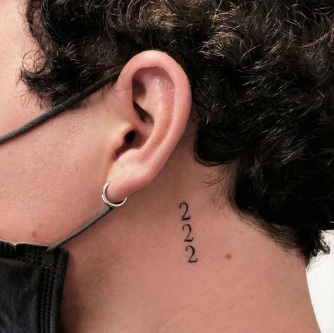 222 Neck Tattoo, Tattoo Numero, 222 Tattoo Ideas, 222 Tattoos, 222 Angel Number Tattoo, Tattoo Ideas And Meanings, Back Ear Tattoo, 222 Tattoo, Angel Number Tattoo