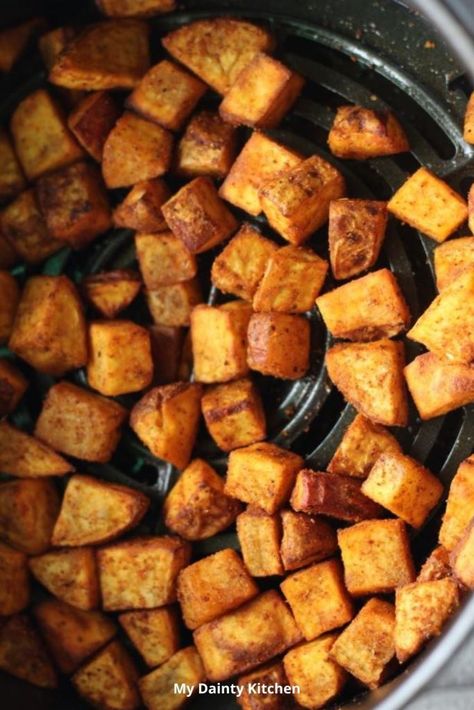 Air Fryer Butternut Squash, Air Fryer Sweet Potatoes, Sweet Potato Cubes, Potato Cubes, Butternut Squash Recipe, Freeze Sweet Potatoes, Butternut Squash Cubes, Squash Recipe, Butternut Squash Recipes