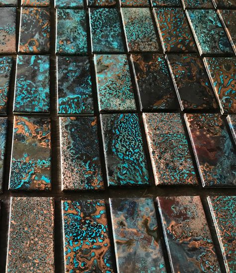 Genuine Copper Tile for Kitchen Backsplash Accent Wall With Blue Patina by TILEZE - Etsy Backsplash Accent Wall, Copper Tile Backsplash, Backsplash Accent, Tile For Kitchen Backsplash, Gothic Library, Deco Tile, Fireplace Tiles, Tiles Art, Tile For Kitchen