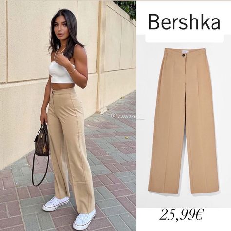 Bershka Outfit, Beige Hose, Beige Jeans, Inspo Outfit, Classic Outfits, Everyday Outfits, Spring Outfits, Khaki Pants, Wide Leg