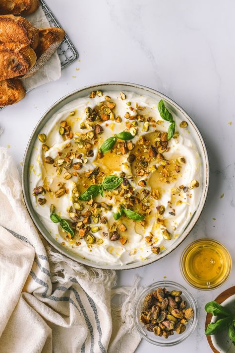 Whipped Ricotta With Honey And Pistachios, Ricotta Honey Dip, Ricotta Dip With Honey, Whipped Ricotta With Honey, Honey Whipped Ricotta, Ricotta Dip Recipes, Whipped Ricotta Dip, Pistachio Dip, Fun Appetizers