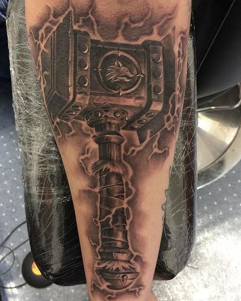 Thor Hammer Tattoo, Mjolnir Tattoo, Thor Tattoo, Hammer Tattoo, Viking Tattoo Sleeve, Triangle Tattoos, Thor Hammer, Tree Tattoo Designs, Upper Arm Tattoos