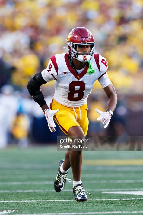 Ja'Kobi Lane of the USC Trojans runs a route during the second half... News Photo - Getty Images Usc Trojans, Michigan Wolverines, Ann Arbor, Ncaa Football, Ncaa, Michigan, Getty Images, Two By Two, Football