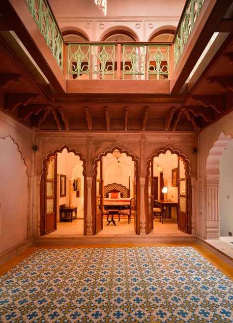 spaces architects@ka , Bharat Aggarwal · Haveli Dharampura Pakistani Architecture, Indian Houses, Indian Interiors, Indian Home Design, Casa Patio, Traditional House Plans, Indian Homes, Indian Architecture, Courtyard House