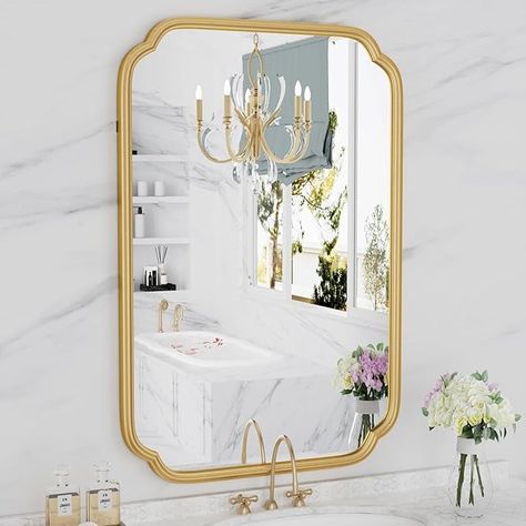 Amazon.com: Ferytange Gold Bathroom Mirror for Wall 20" x 30" Modern Rounded Corner Rectangle Mirror with Non-Rusting Iron Metal Framed Bathroom Vanity Mirror for Over Sink Wall Decor(Horizontal/Vertical) : Home & Kitchen