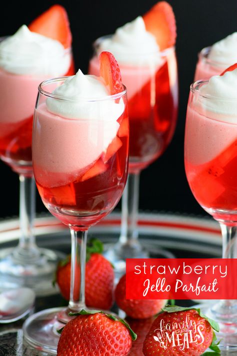 This Strawberry Jello Parfait may look fancy, but it’s actually really simple to make, and makes the perfect Valentine's Day treat! Valentine Jello Desserts, Valentines Catering Ideas, Fancy Valentines Dinner Kids, Fancy Looking Food, Valentines Work Party Ideas, Fancy Galentines Party, Valentines Day Party Food Dinner, Fancy But Easy Appetizers, Valentine's Day Dinner Family