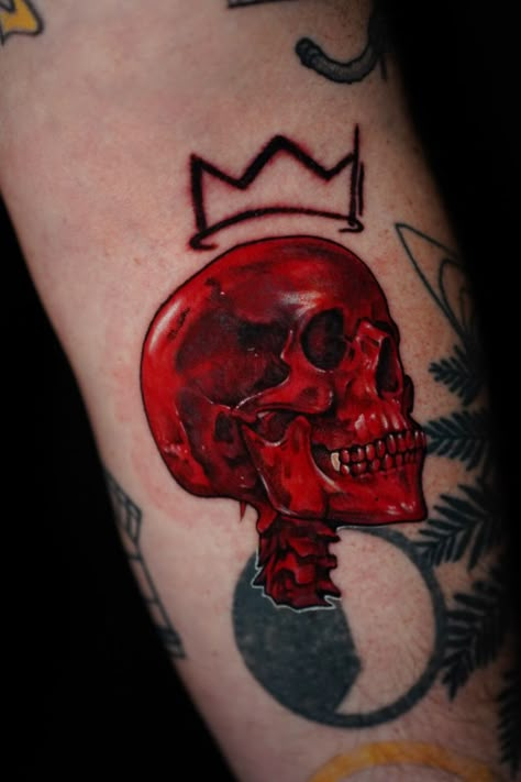 Covered up an existing tattoo under this red skull ! Visit instagram to see the before and after #tattoo #coveruptattoo #tattooideas #skultattoo #inked #tattooart Red Tattoo Cover Up, Big Cover Up Tattoos For Women Arm, Red Skeleton Tattoo, Red Cover Up Tattoo, Skull Cover Up Tattoo, Red Skull Tattoo, Before And After Tattoo, Black Red Tattoo, Sydney Tattoo