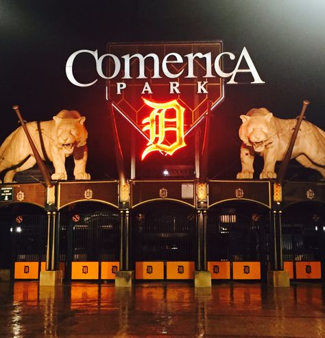 Comerica Park at night Park At Night, Comerica Park, Motor City, Detroit Tigers, City Lights, Travel Usa, Tigers, At Night, Michigan