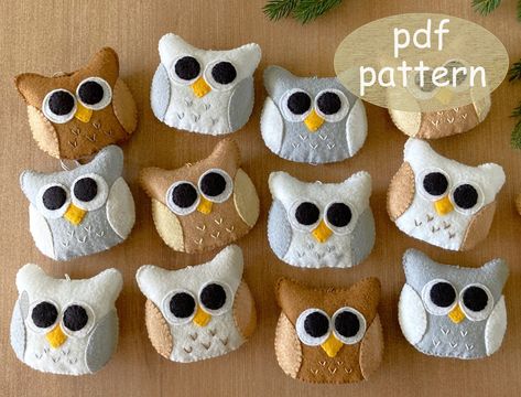 Make adorable felt owl ornaments with this pdf pattern.  These simple, handsewn owls are so easy to make and fun to decorate with!  Soft ornaments for the Christmas tree, fall or winter decorating, these wool felt owls can be enjoyed all year. At the time of purchase, you will receive a digital download of the following: 1 pdf tutorial file 1 pdf templates file  Details: - skill level: beginner - hand sewing instructions - list of materials needed - step by step instructions with demonstration p Simple Felt Animals, Owl Felt Pattern, Owl Crafts For Adults, Soft Ornaments, Easy Felt Christmas Ornaments, Felt Owl Pattern, Sewing Ornaments, Easy Hand Sewing, Owl Sewing Patterns