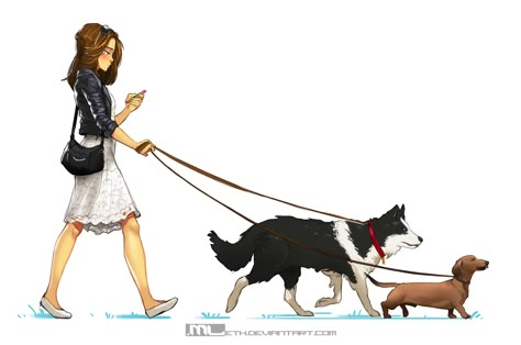 Brooke walking dogs by MLeth Dog Walking Illustration, Walking Illustration, Drawings Of People, Photoshop Drawing, Walking Dogs, Walking Man, Walking Dog, Girl Walking, Dog Poses