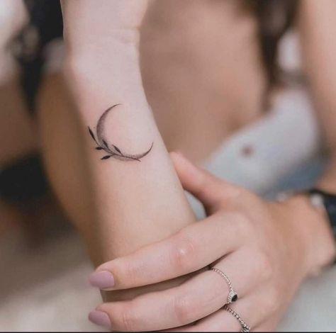 Moon Tattoo Wrist, Writing Tattoo, Luna Tattoo, Small Moon Tattoos, Tiny Wrist Tattoos, Crescent Moon Tattoo, Moon Tattoos, Moon Tattoo Designs, Small Tattoo Ideas