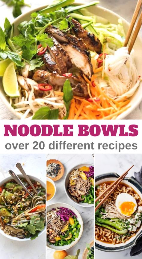 Delicious and comforting noodle bowls can be the perfect weeknight dinner when you have no idea what to make. #asiancuisine #noodlebowls #easydinner #3boysandadog Asian Noodle Bowl, Asia Bowl, Rice Noodle Bowl, Ramen Soup Recipes, Noodle Bowls Recipes, Asian Soup Recipes, Bowls Recipes, Homemade Noodles, Dinner Bowls