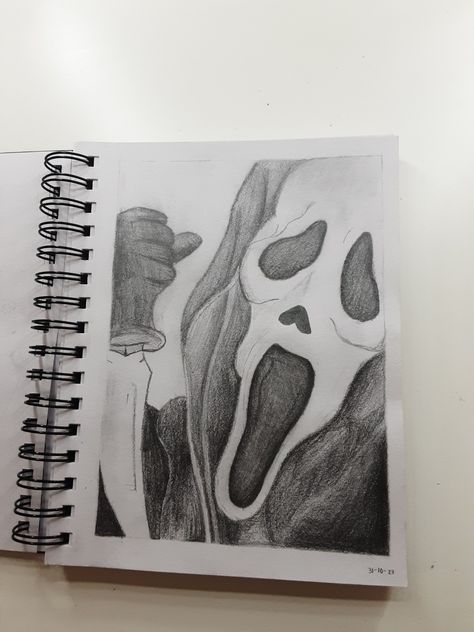 Scream realism drawing ghost face pencil graphite Ghost Pencil Drawing, How To Draw Scream, Scream Ghostface Drawing, Drawing Ghost Face, Ghost Face Sketch, Ghost Face Drawing Easy, Ghost Face Drawing, Ghostface Drawing, Realism Drawings